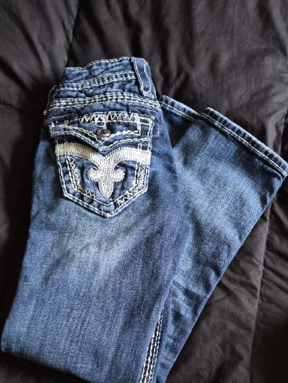 Rock Revival Blue Embroidered Pocket Ankle Jeans - Picture 3 of 9